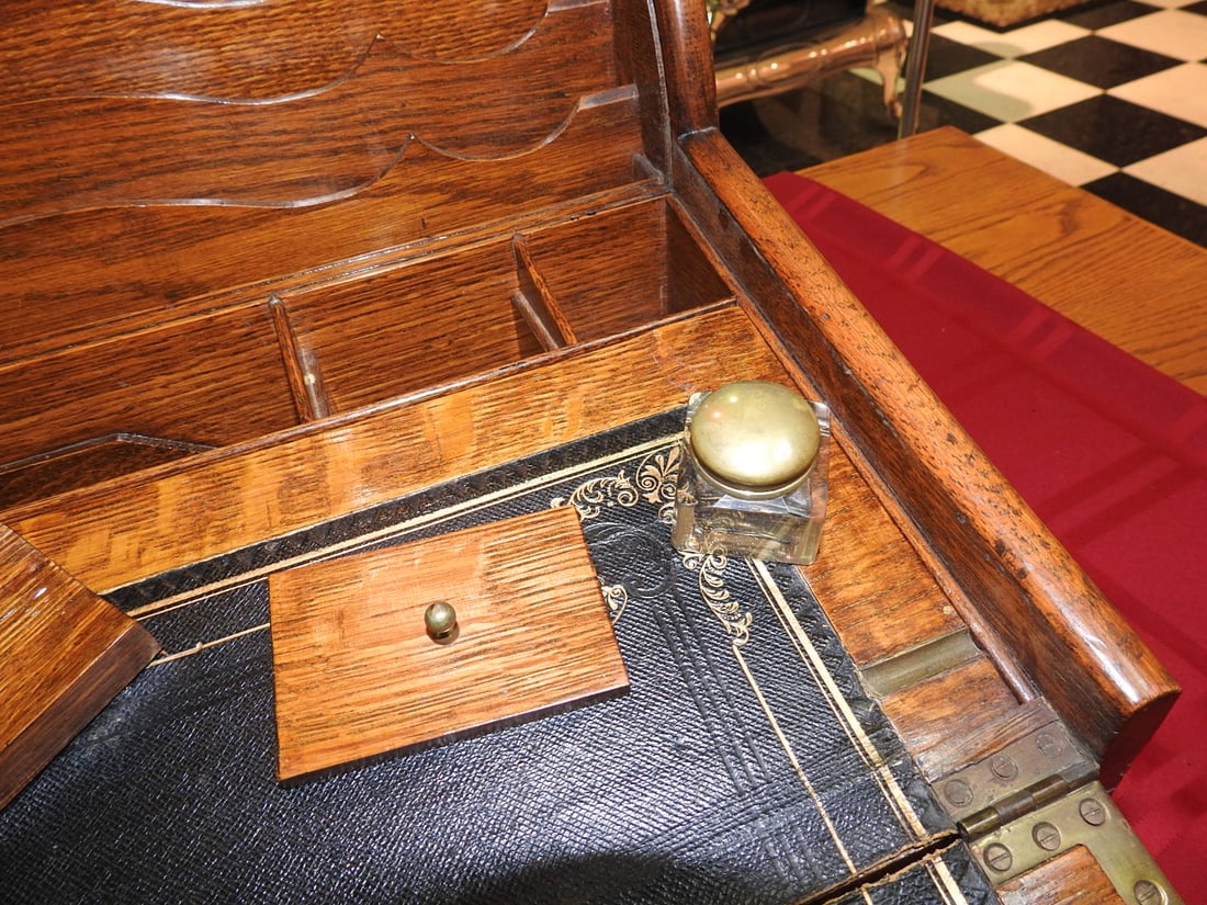 Antique Roll-Top Writing Slope with Ink Bottles - 3