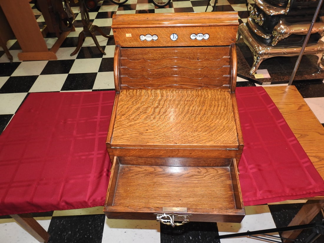 Antique Roll-Top Writing Slope with Ink Bottles - 5