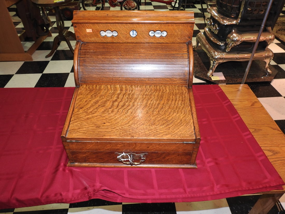 Antique Roll-Top Writing Slope with Ink Bottles - 6