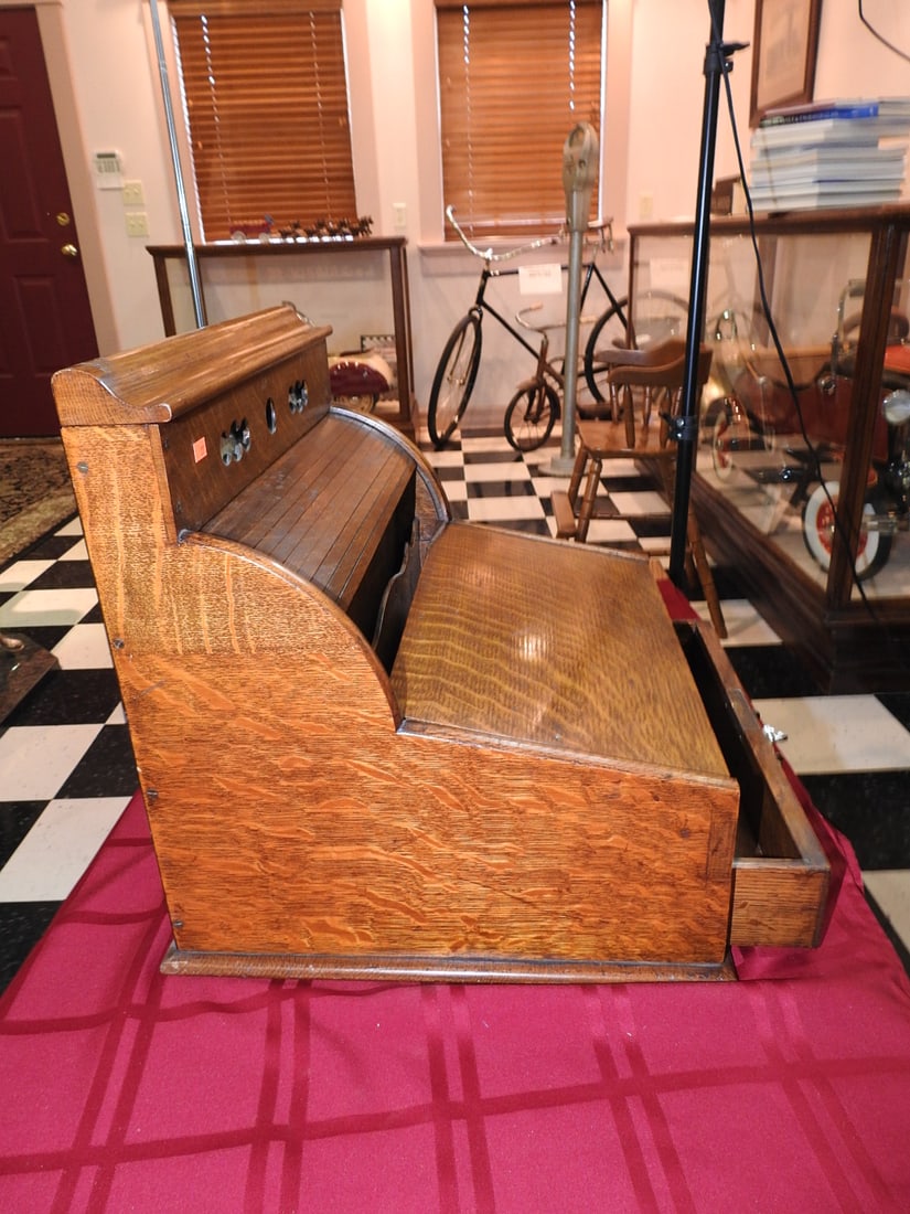 Antique Roll-Top Writing Slope with Ink Bottles - 8