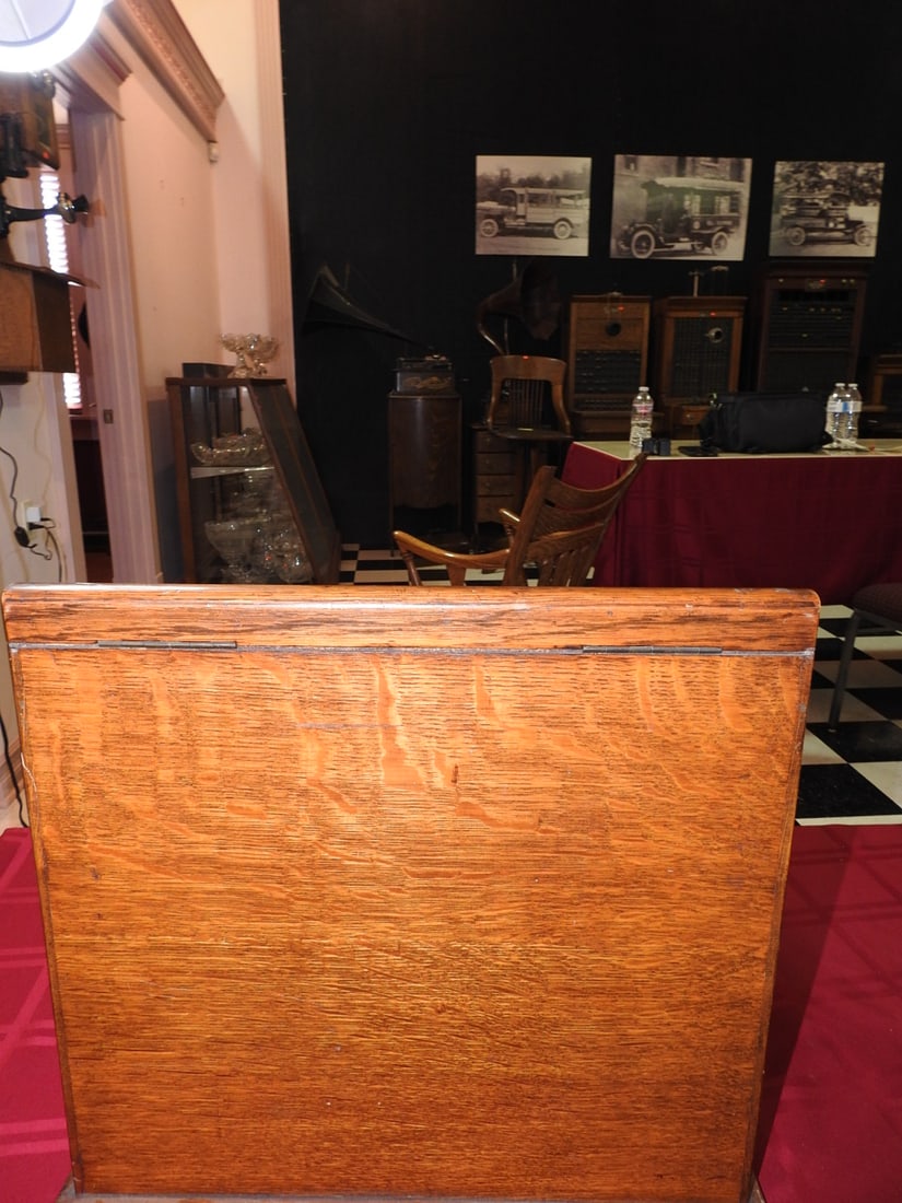 Antique Roll-Top Writing Slope with Ink Bottles - 9