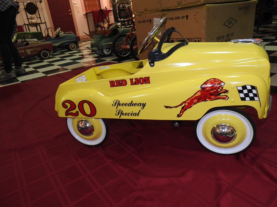 Burns Novelty Red Lion Speedway Special No. 20 Pedal Car: Limited edition Burns Novelty Red Lion Speedway Special No. 20 pedal car, numbered 504/3000 per notes and noted as not a reproduction. Approx. 20 x 15 x 37 in. Shows light display wear, minor scuffs