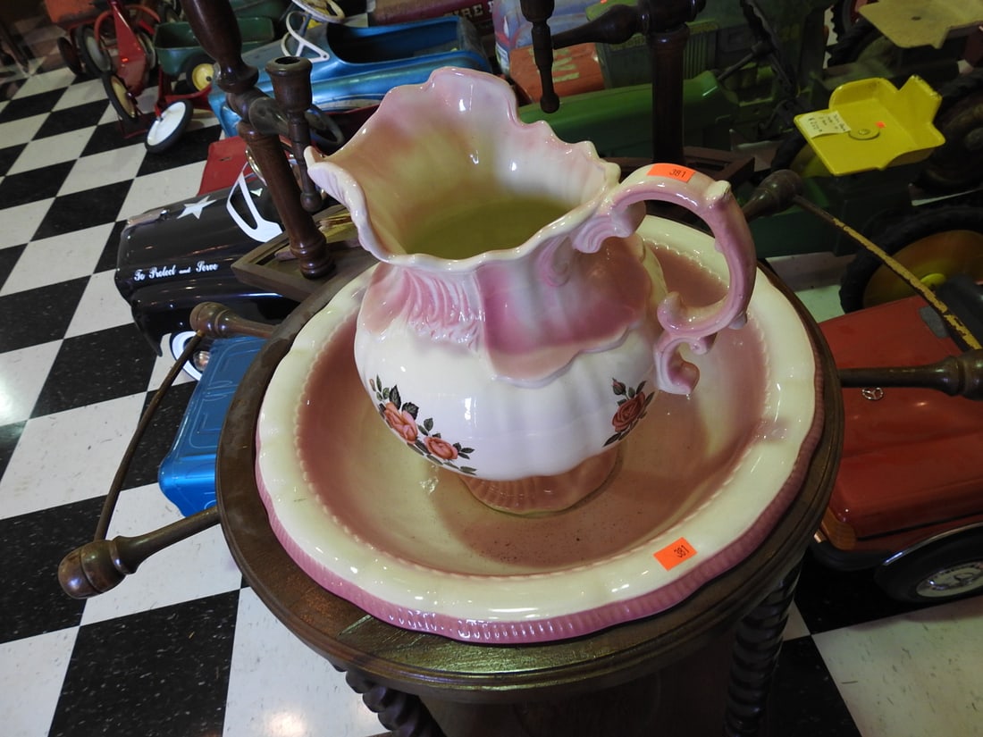 Victorian Wash Stand with Pottery Bowl and Pitcher - 2