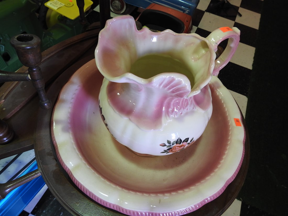 Victorian Wash Stand with Pottery Bowl and Pitcher - 8