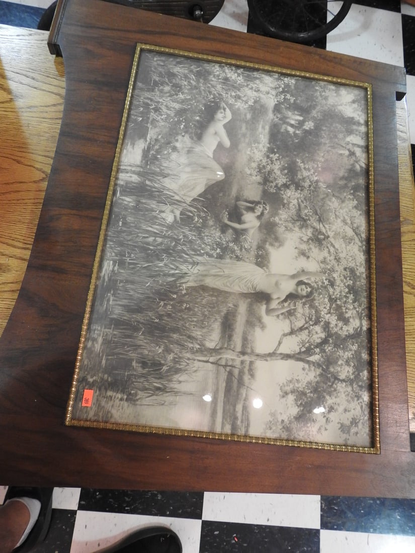 Framed May Blossoms Reprint: Framed May Blossoms reprint in gilt-lined walnut frame with lower left corner blemish noted. Approx. 24 x 30 x 1 in. Reprint. Shows frame wear, print/display wear and lower left corner blemish; see