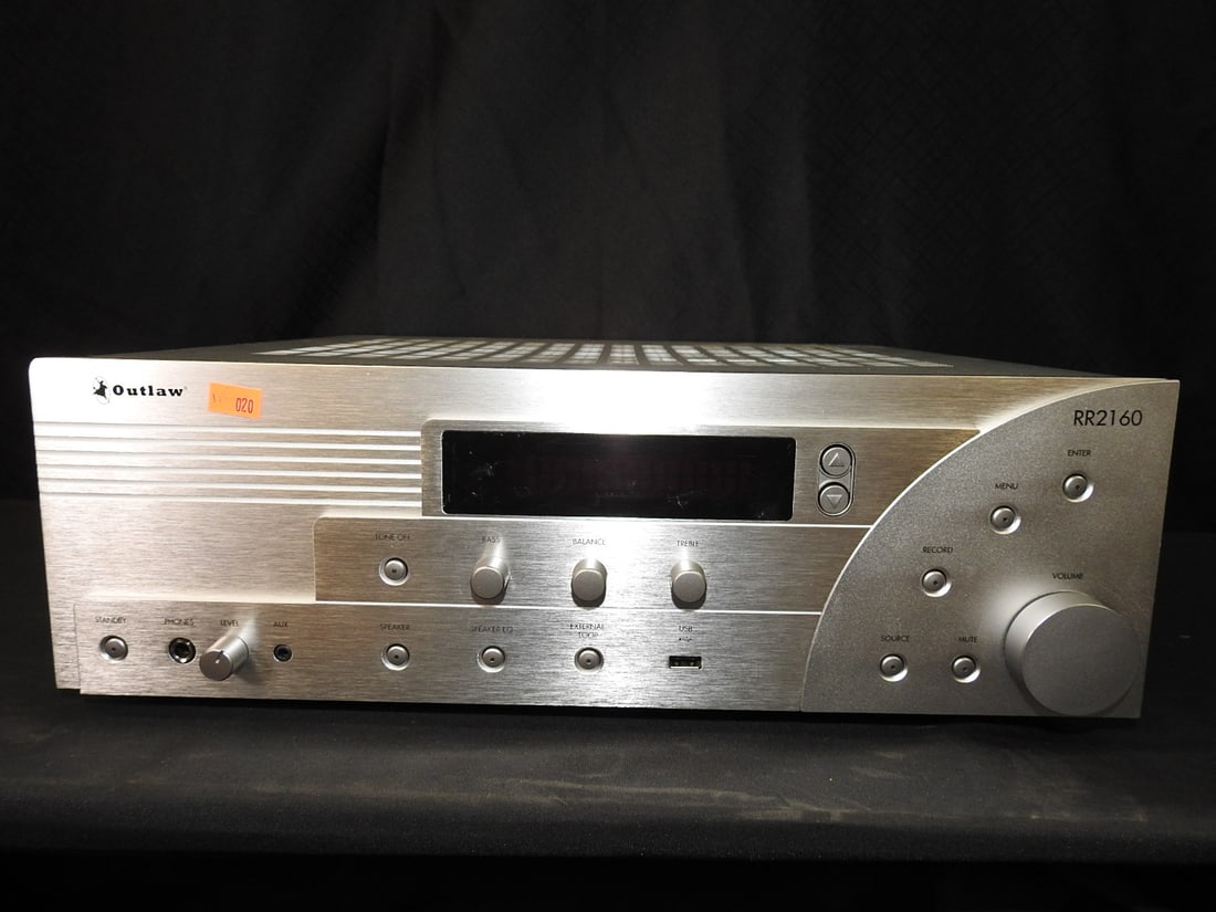 Outlaw Audio RR2160 Stereo Receiver: Outlaw Audio Model RR2160 stereo receiver with integrated amplifier. Tested and works great. Approx. 6 H x 17 W x 17 D in.