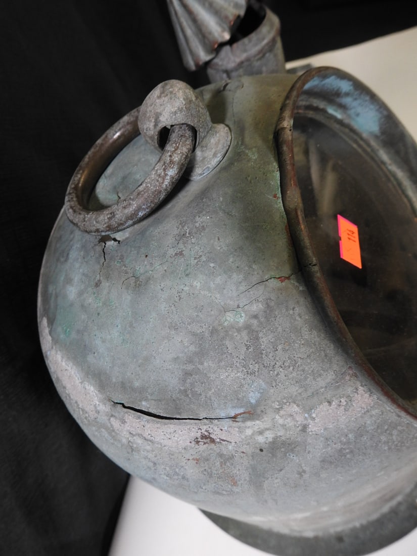 Antique Copper and Brass Maritime Anchor Oil Lantern - 4