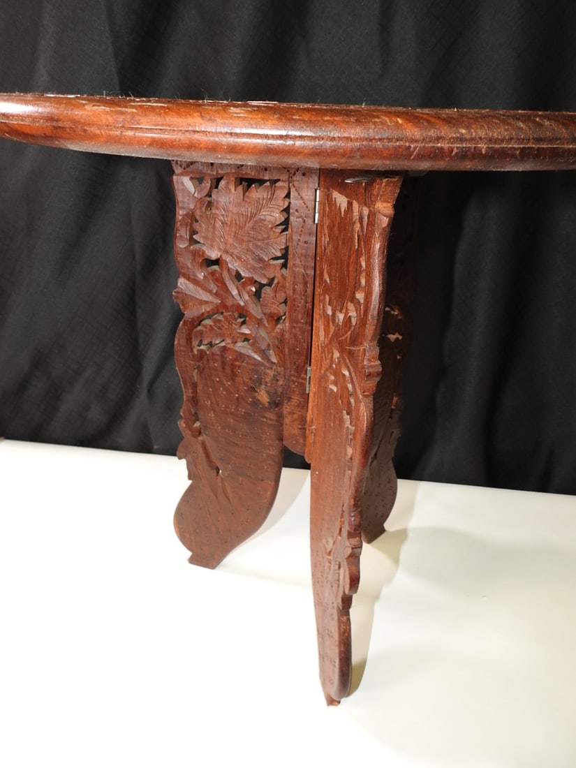 Antique Hand-Carved Folding Table with Inlay - 2