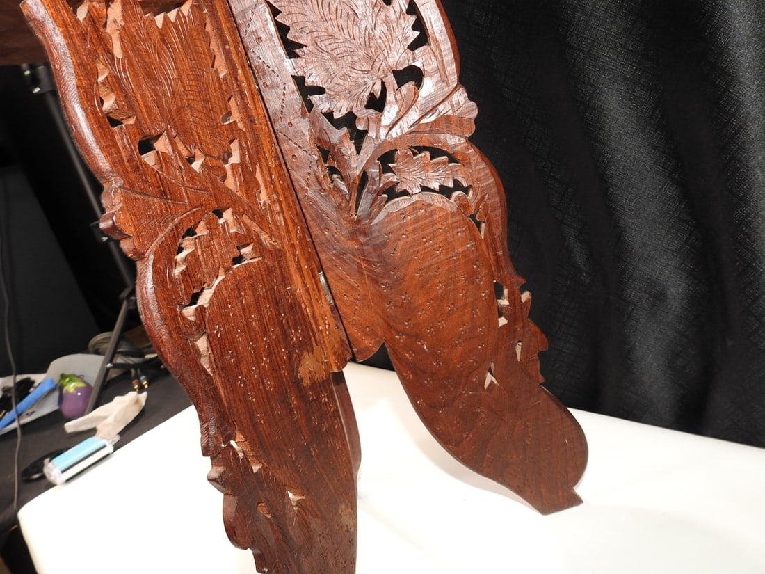Antique Hand-Carved Folding Table with Inlay - 3