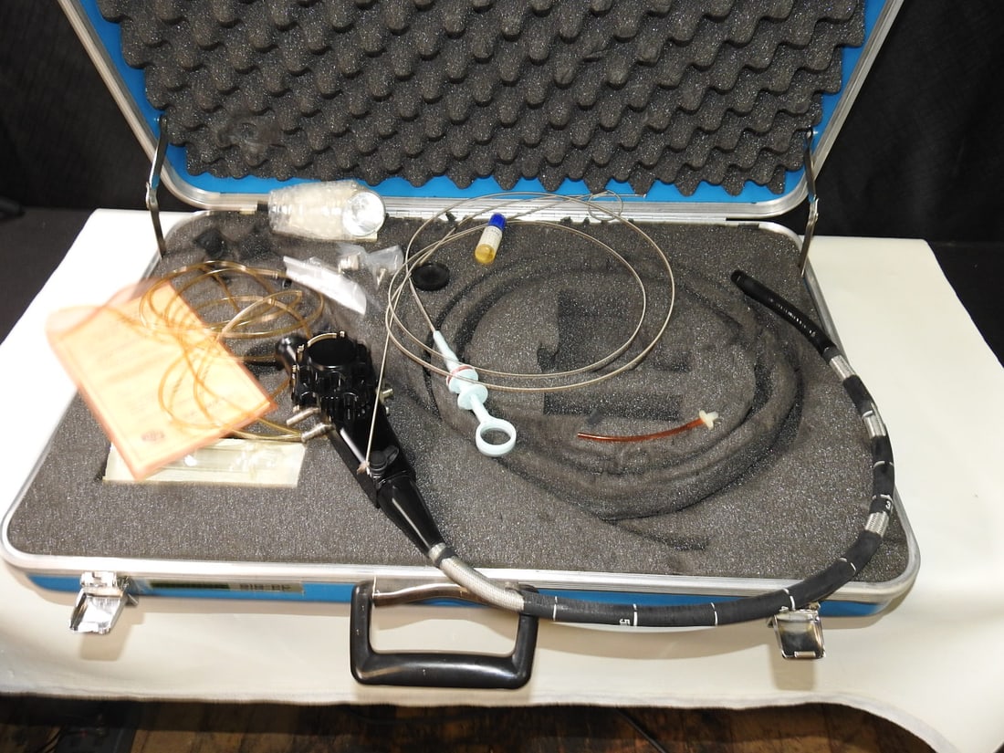 Fujinon SIG-PC Flexible Fiberoptic Sigmoidoscope in Case: Fujinon SIG-PC flexible fiberoptic sigmoidoscope in protective foam-lined carrying case. Approx. 5 H x 25 W x 17 D in.