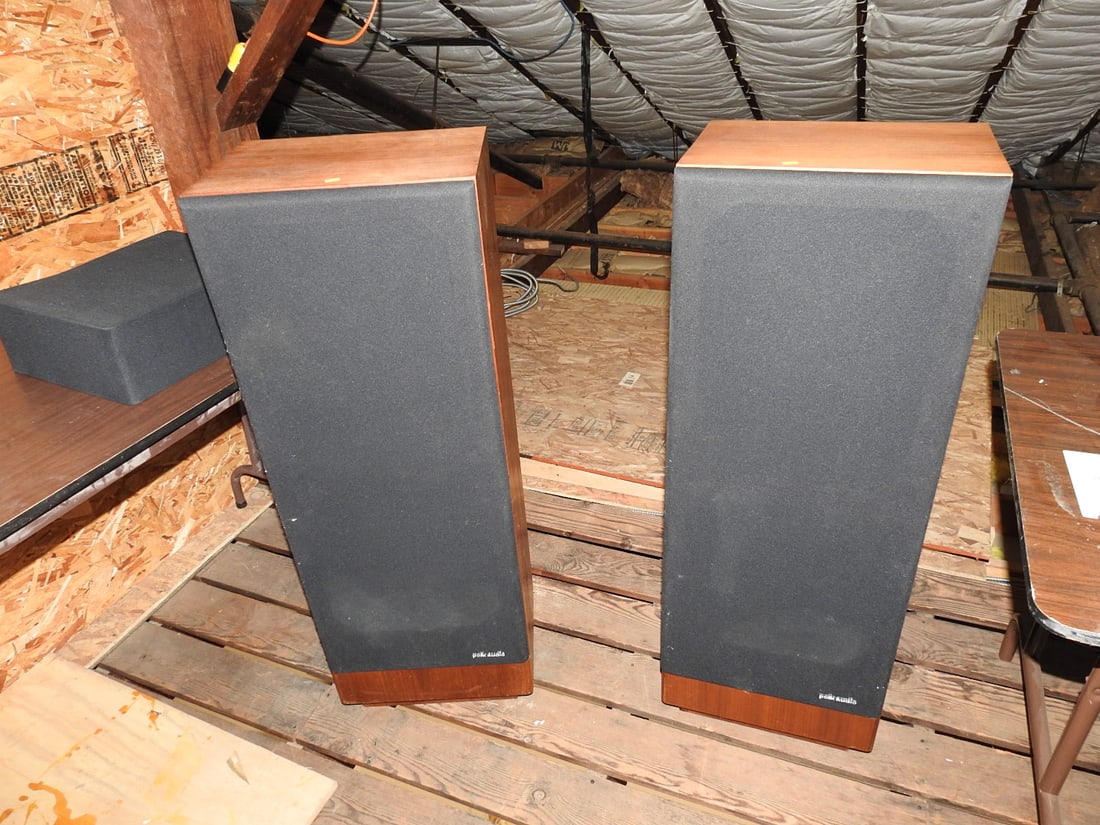 Polk Audio Stereo Dimensional SD2A Speakers Pair: Pair of Polk Audio Stereo Dimensional SD2A speakers. Approx. 45 H x 32 W x 12 D in.