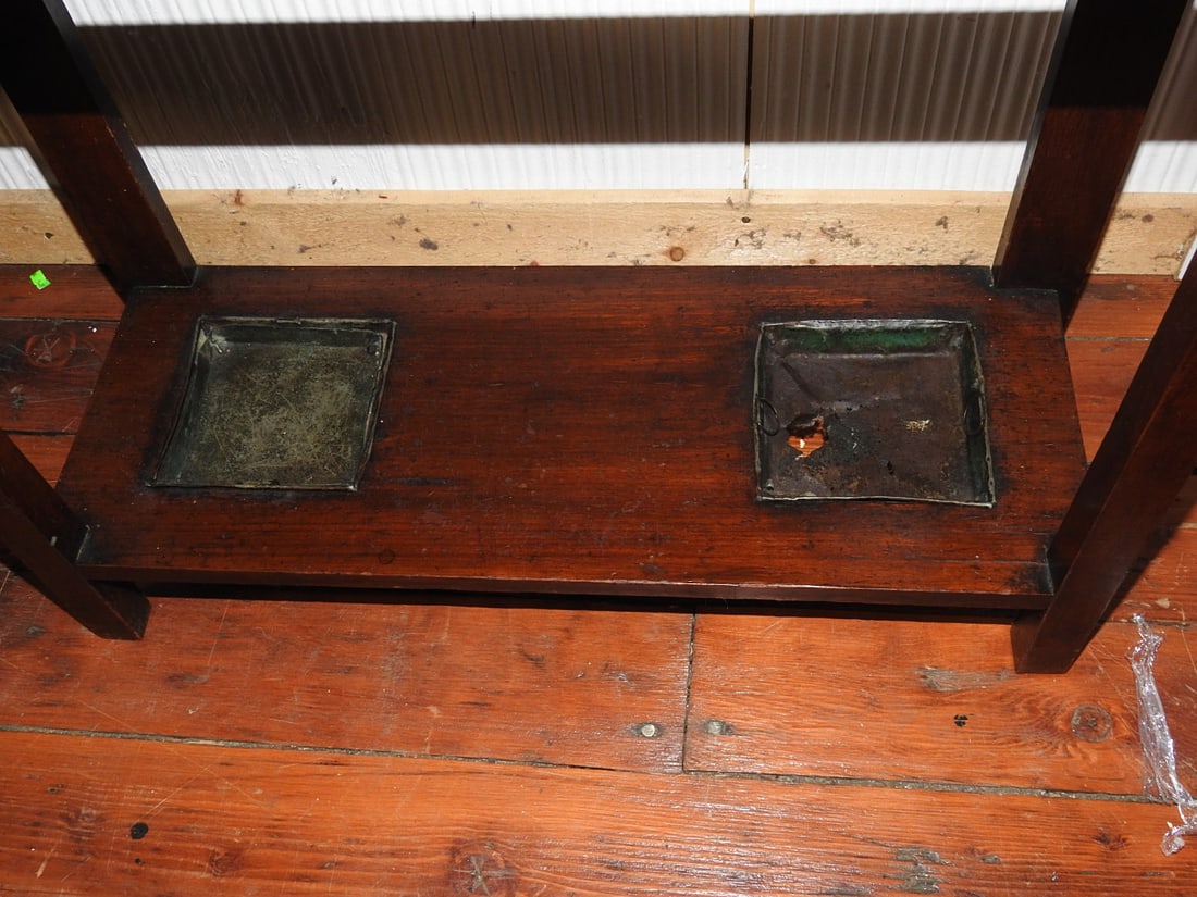 Antique Hall Tree with Mirror & Ceramic Tile Panels - 10