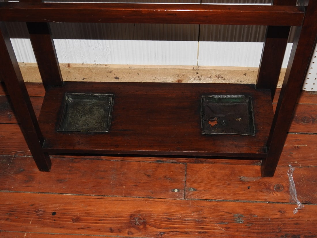 Antique Hall Tree with Mirror & Ceramic Tile Panels - 13