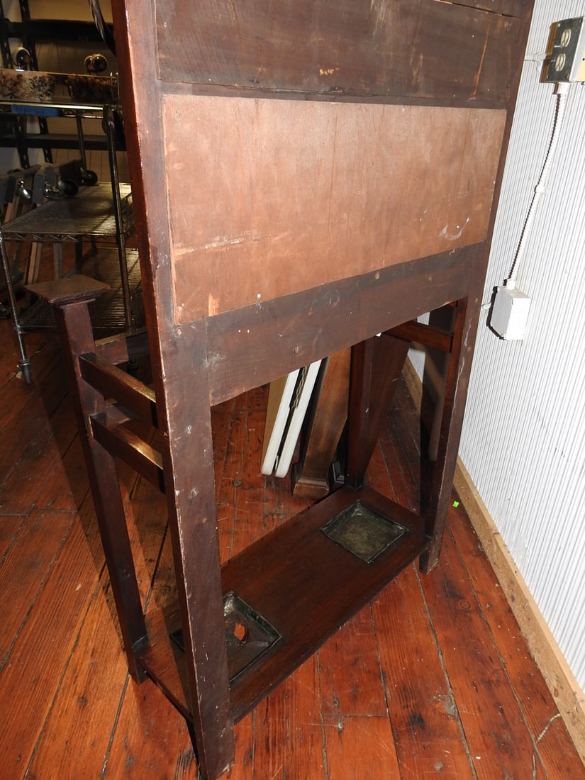 Antique Hall Tree with Mirror & Ceramic Tile Panels - 16
