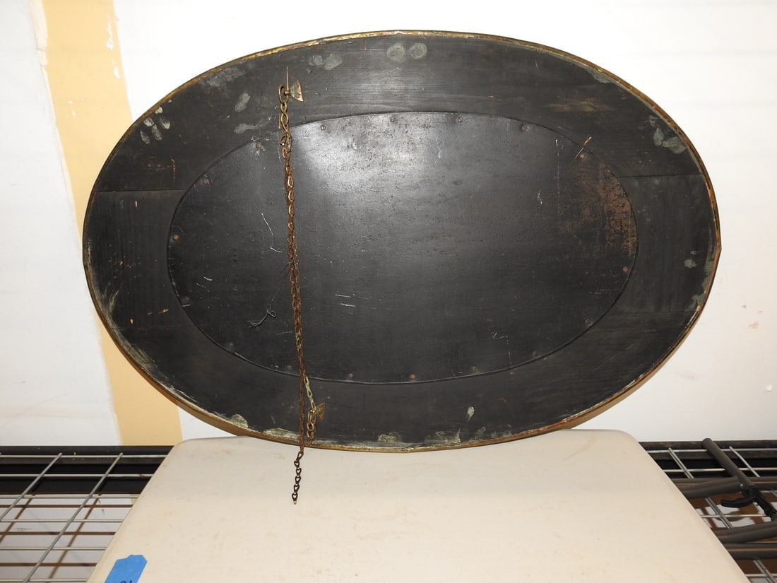 Antique Oval Pebbled Mirror with Embossed Brass Frame - 8