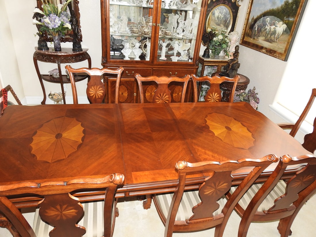 Vintage Baroque Style Dining Table with 10 Chairs - 11