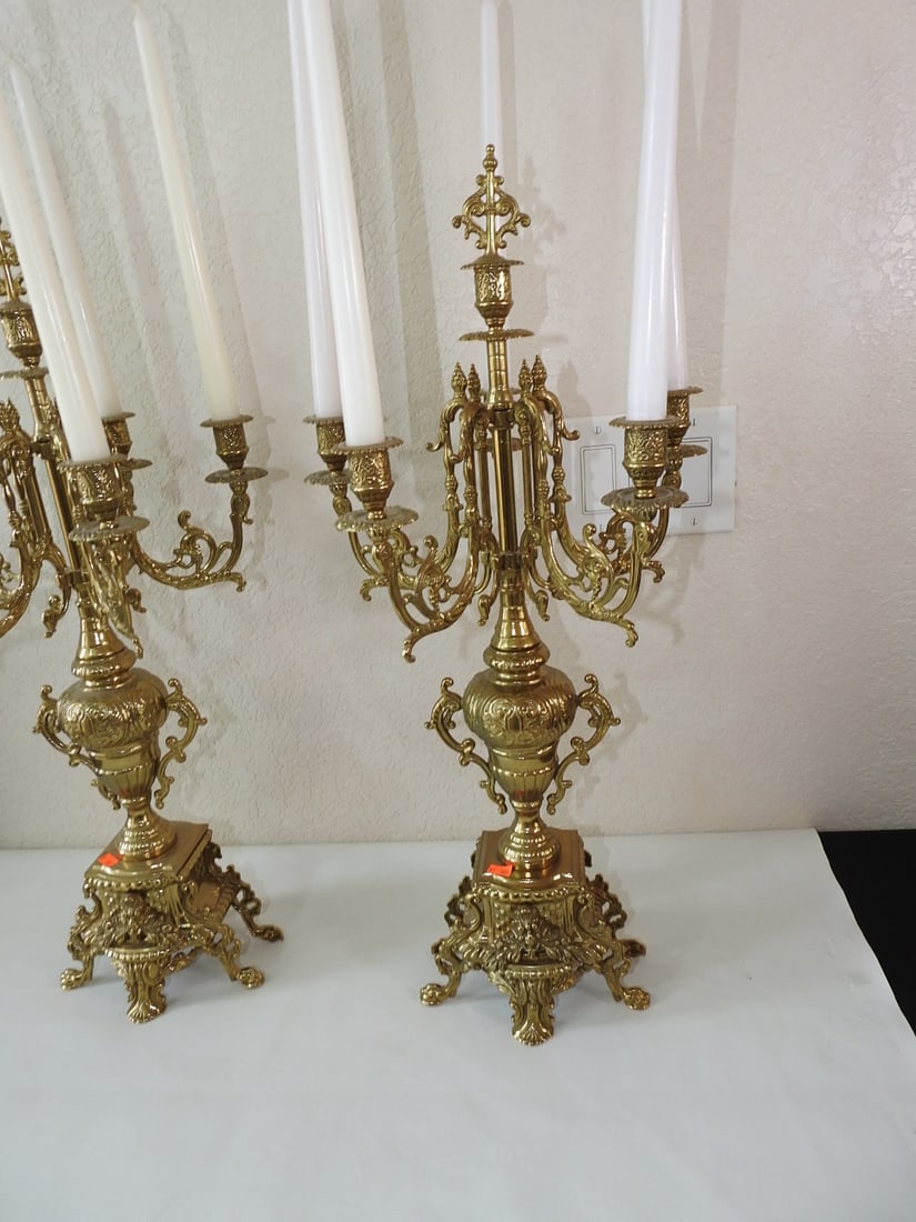 Vintage Baroque Style Solid Brass Tall Candelabra Set - 2