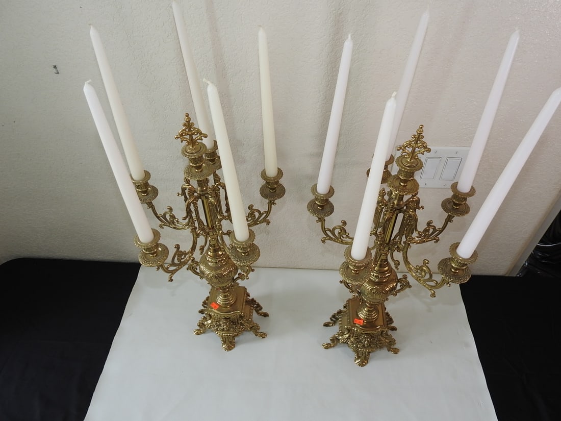 Vintage Baroque Style Solid Brass Tall Candelabra Set - 4