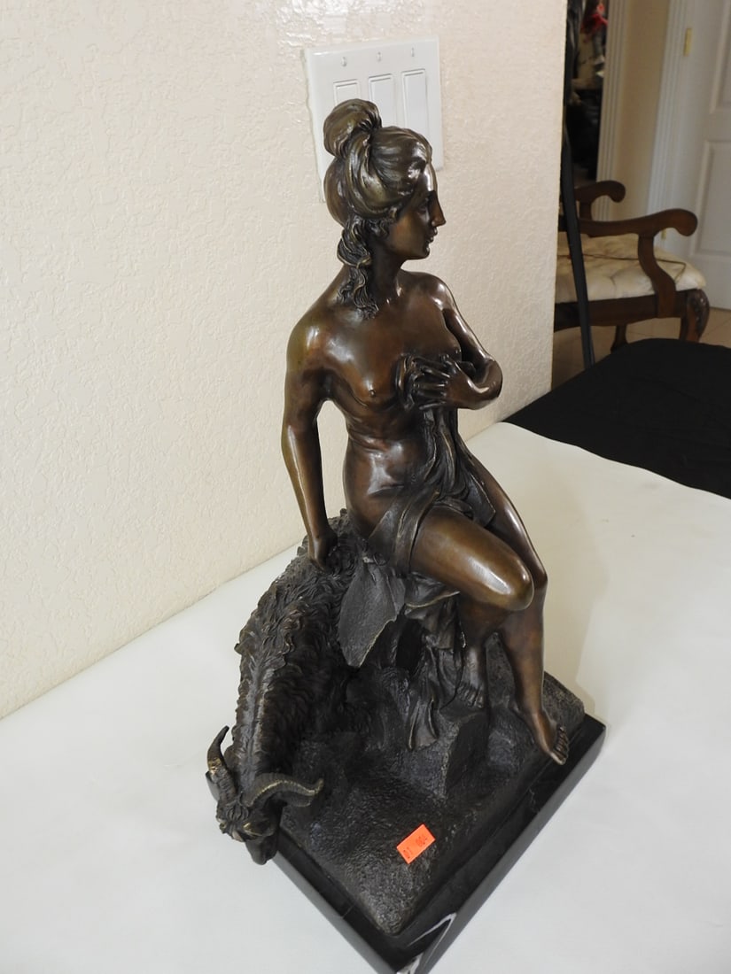 Bronze Amalthea Statue on Marble Base after Pierre Julien - 3