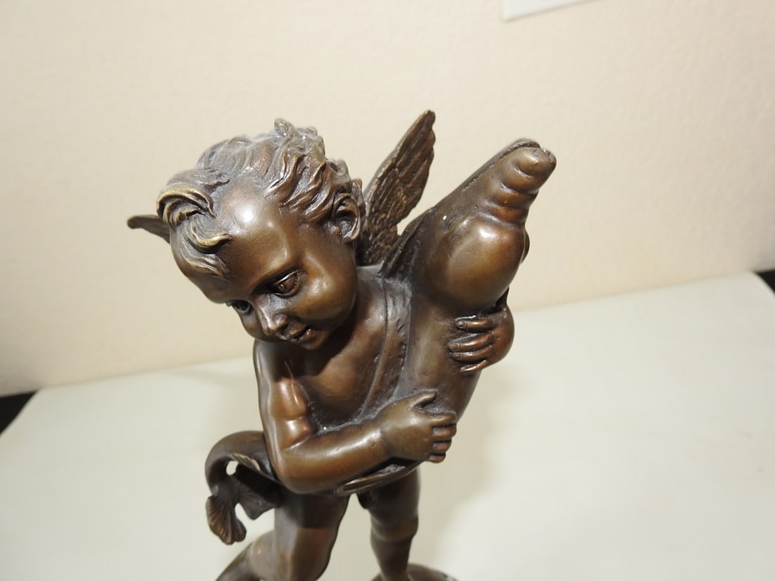 Bronze Cherub with Fish Statue after Andrea del Verrocchio - 2