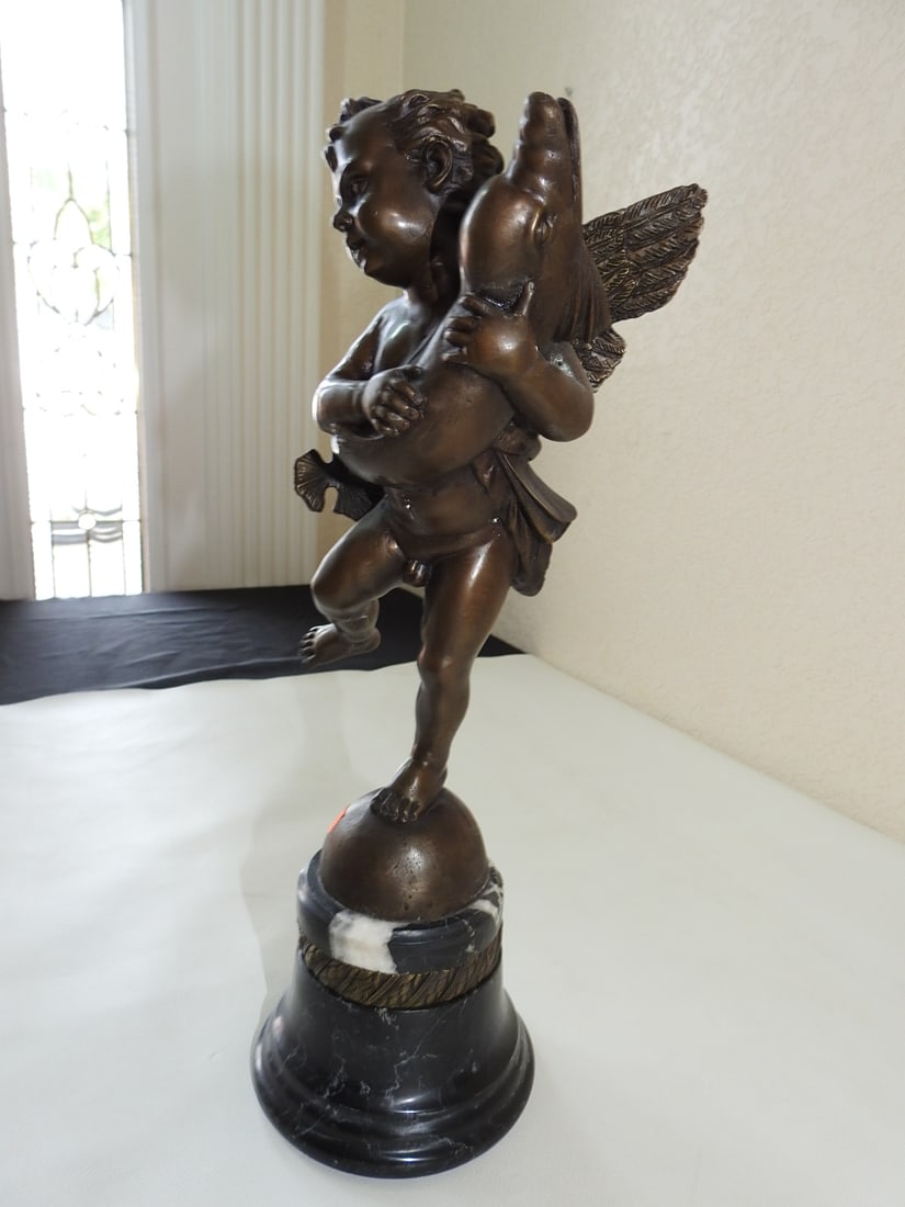Bronze Cherub with Fish Statue after Andrea del Verrocchio - 3