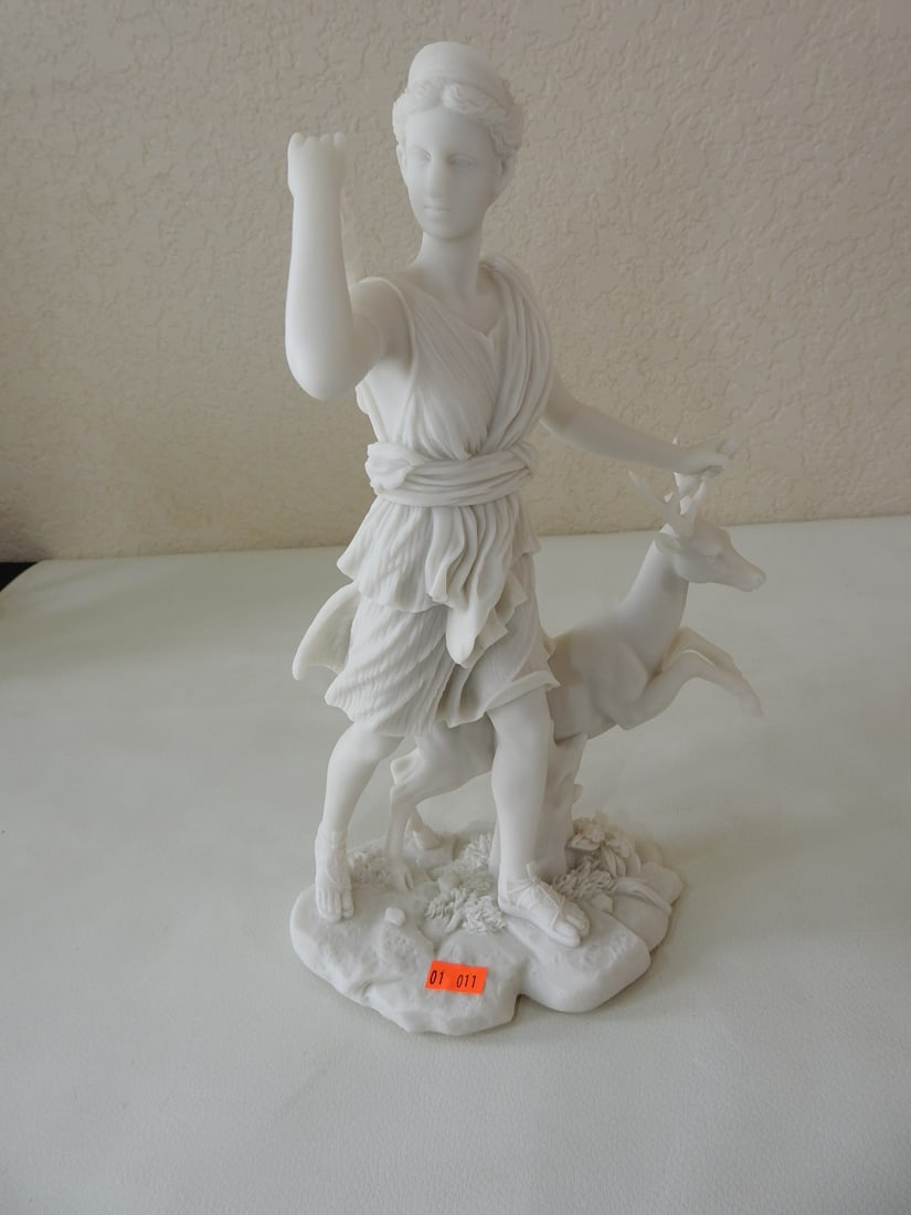 Classical Diana of Versailles Statue: Top Land Trading Myths and Legends line classical statue depicting Diana of Versailles. Approx. 11.5 x 6 x 4 in.