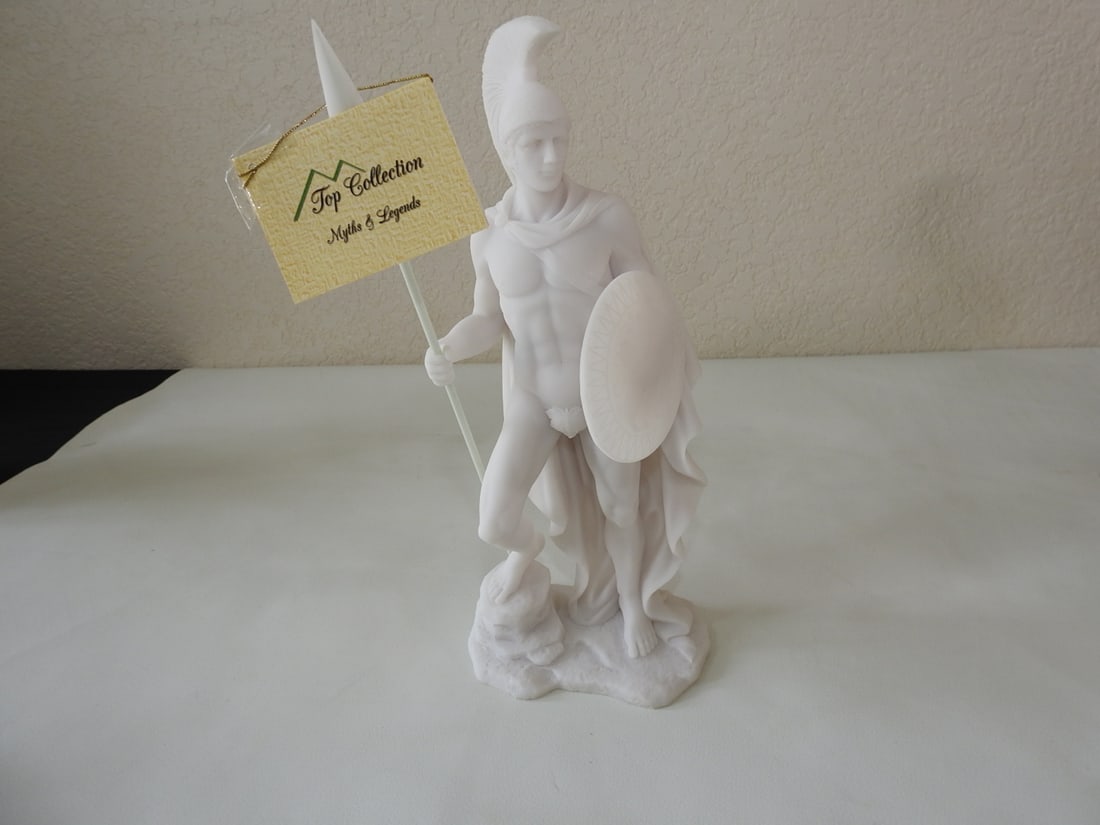 Classical Ares God of War Statue: Top Land Trading Myths and Legends line classical statue depicting Ares, god of war. Approx. 12.25 x 5 x 4 in.