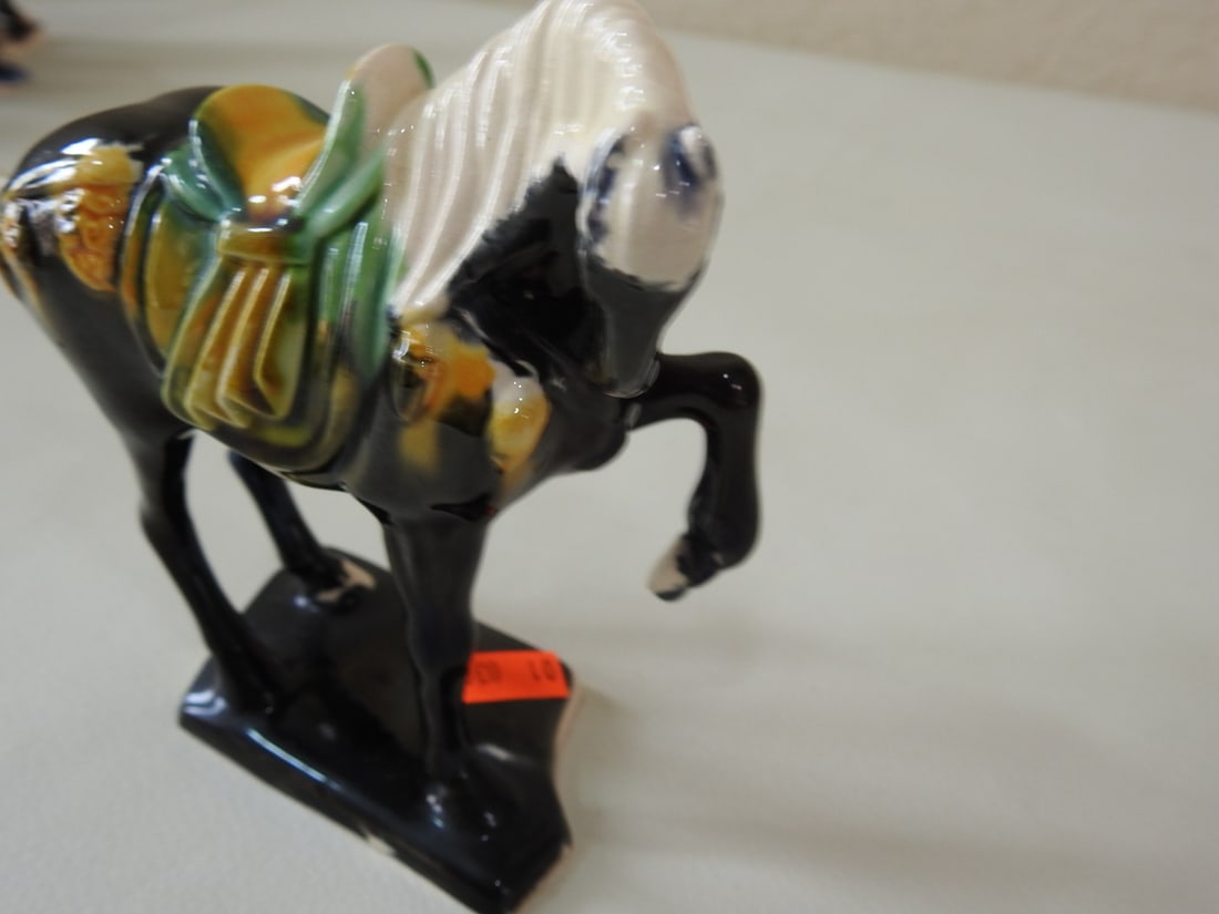Majolica Style Black Tang Horse Figurine - 2