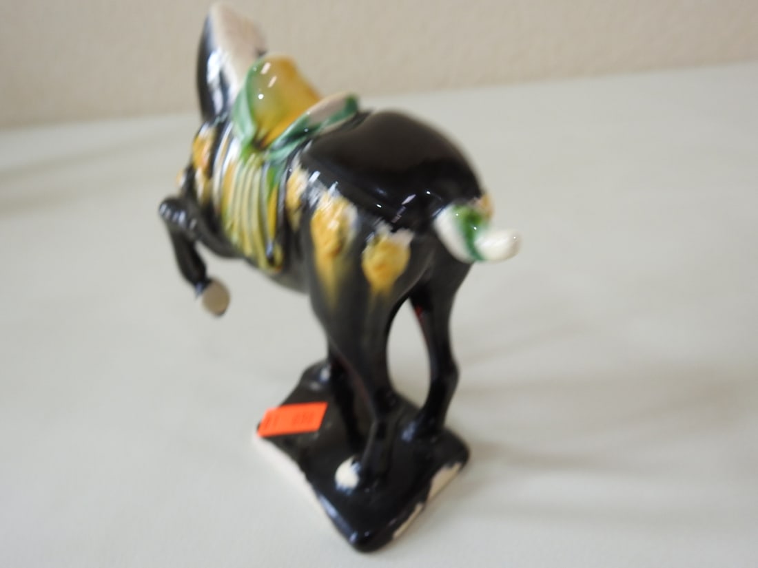 Majolica Style Black Tang Horse Figurine - 3