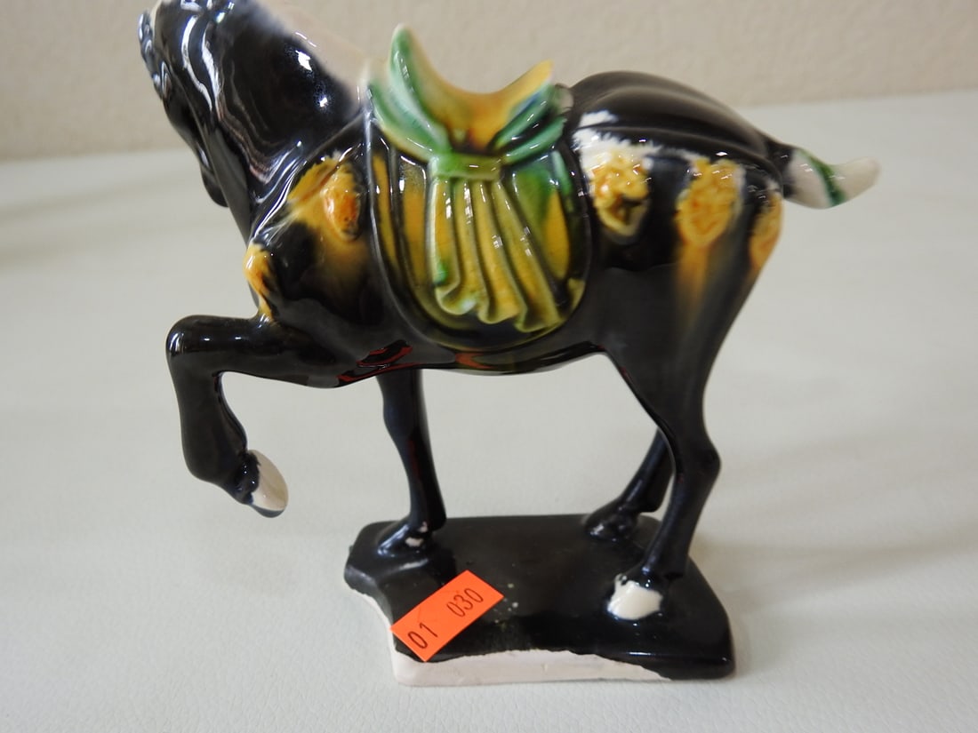 Majolica Style Black Tang Horse Figurine - 4