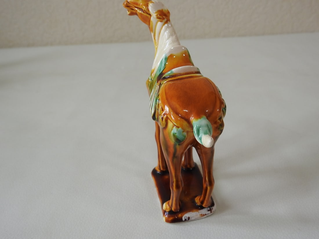 Majolica Style Tan Tang Horse Figurine - 2
