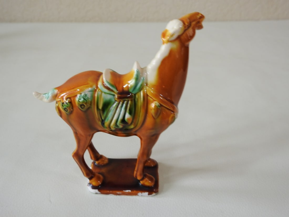 Majolica Style Tan Tang Horse Figurine - 3