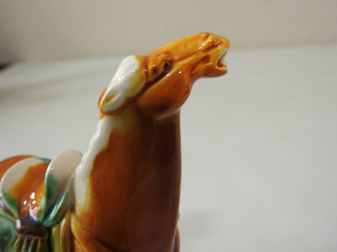 Majolica Style Tan Tang Horse Figurine - 4