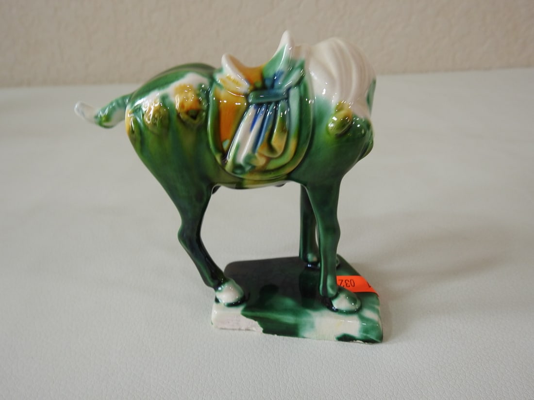 Majolica Style Green Tang Horse Figurine - 3