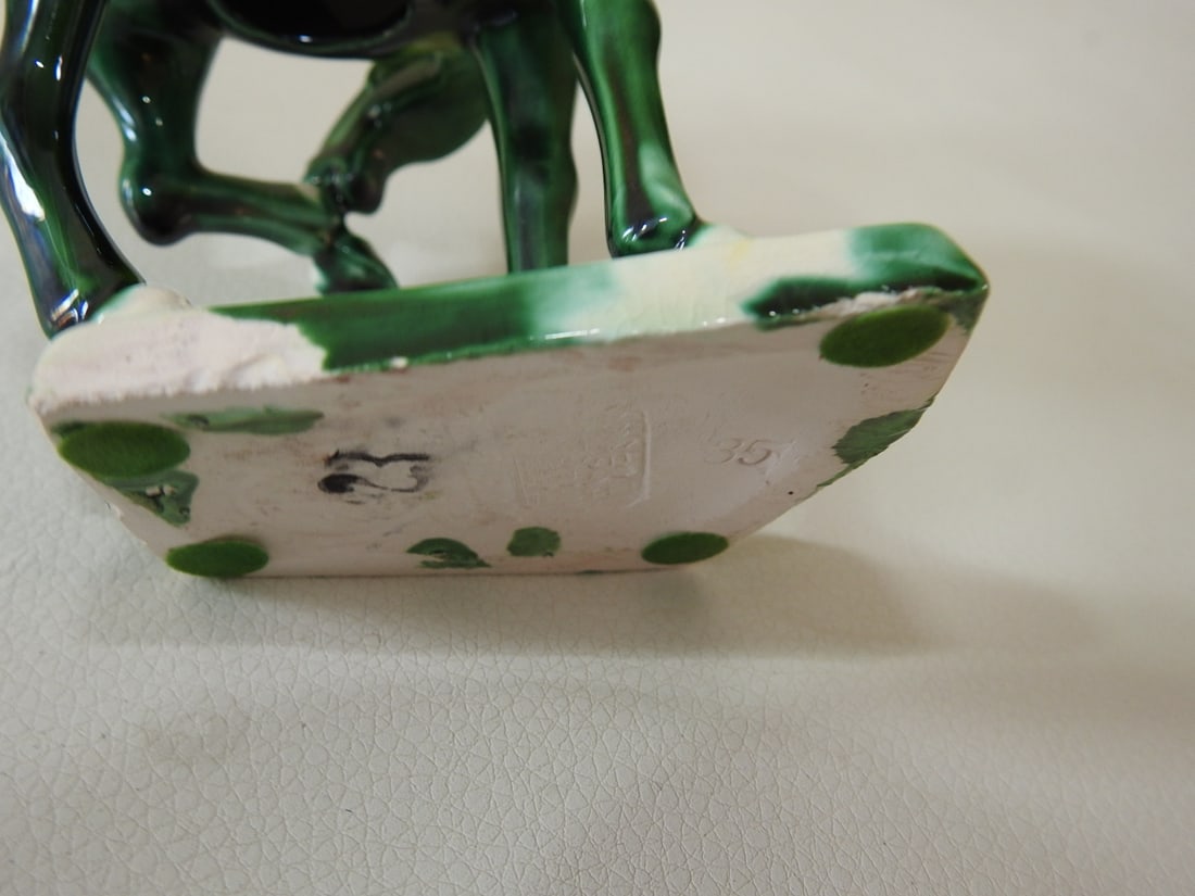 Majolica Style Green Tang Horse Figurine - 4