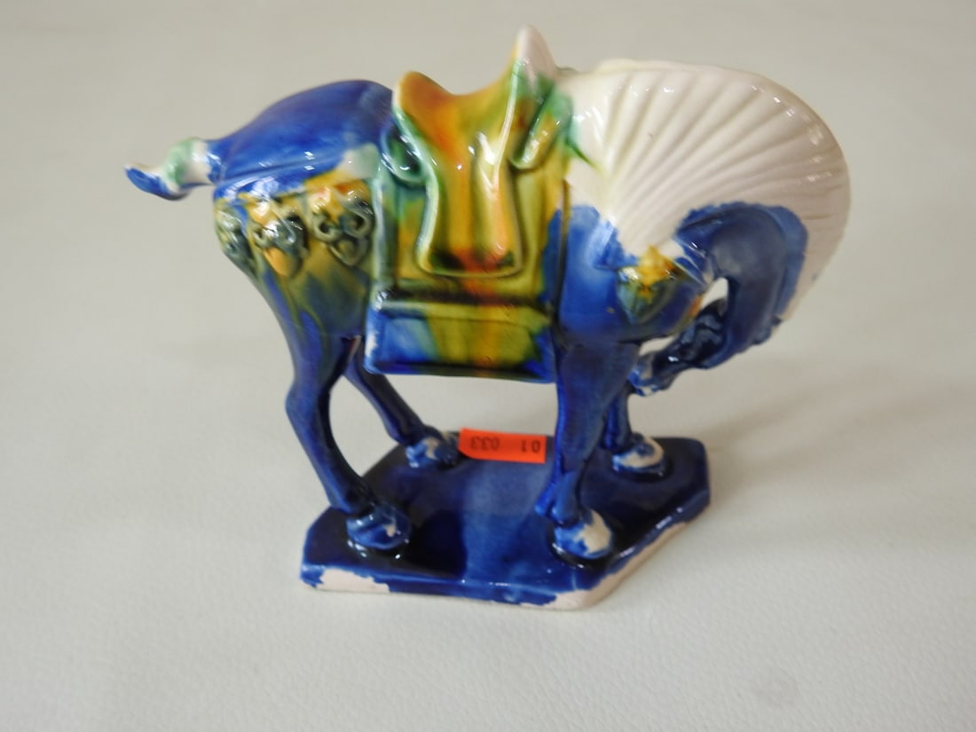 Majolica Style Blue Tang Horse Figurine - 3