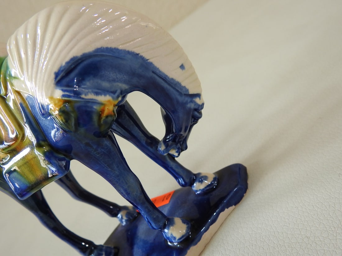 Majolica Style Blue Tang Horse Figurine - 4