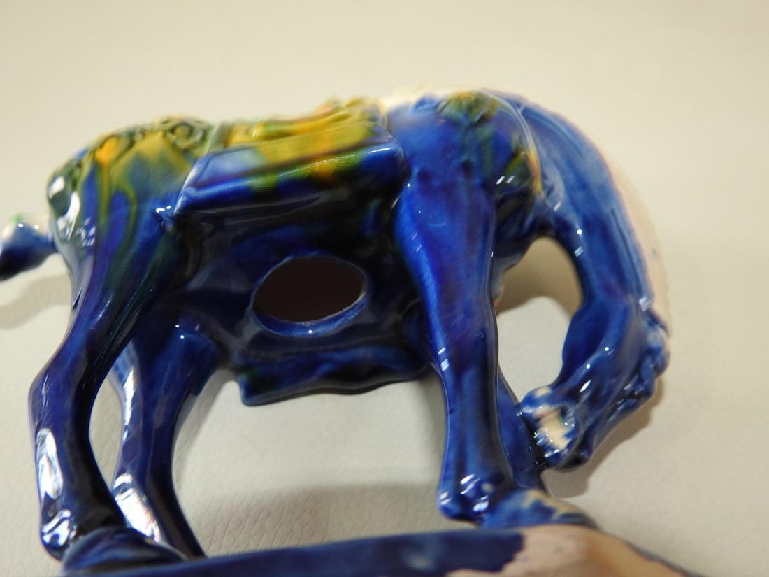 Majolica Style Blue Tang Horse Figurine - 6