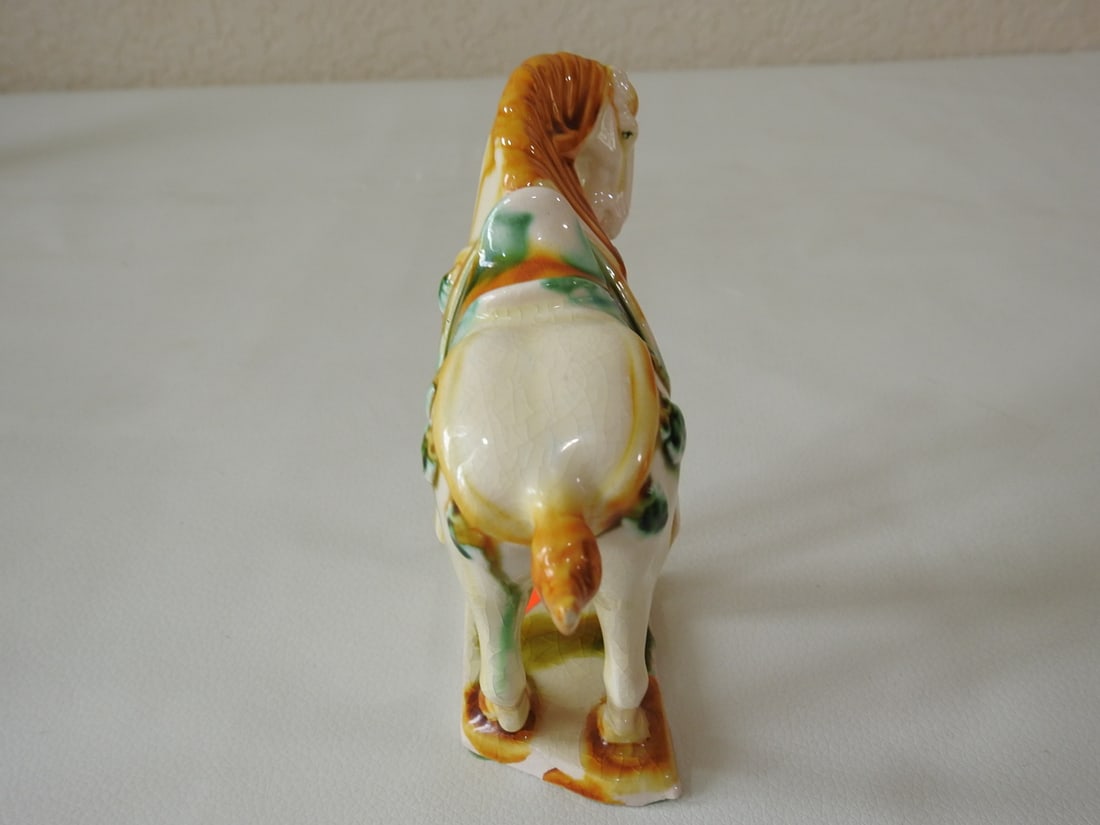 Majolica Style Off-White Tang Horse Figurine - 2