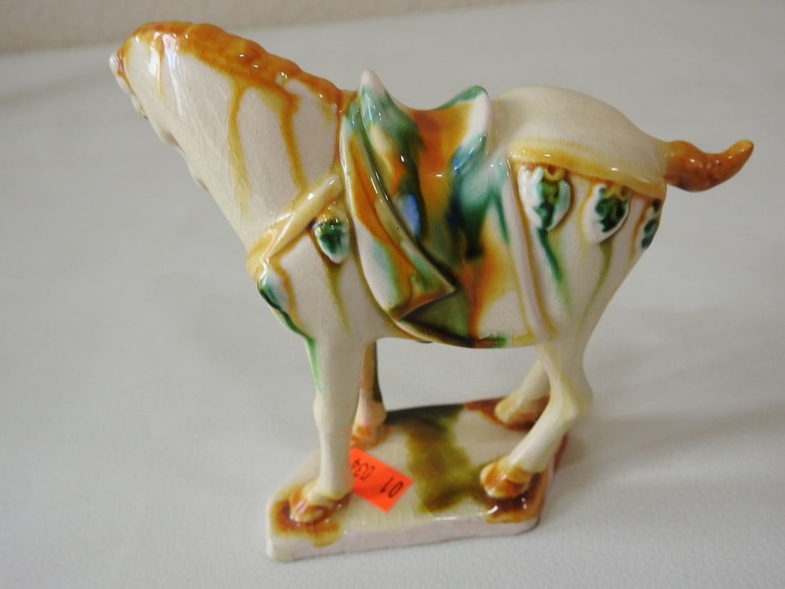 Majolica Style Off-White Tang Horse Figurine - 3