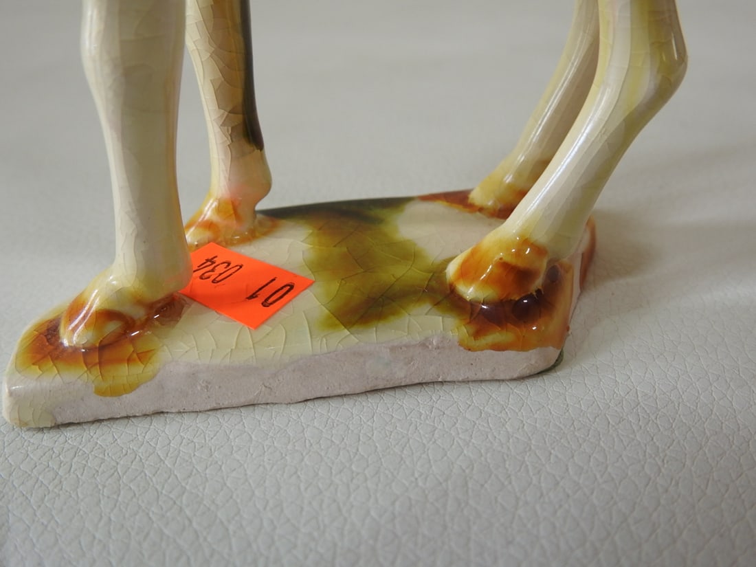 Majolica Style Off-White Tang Horse Figurine - 4