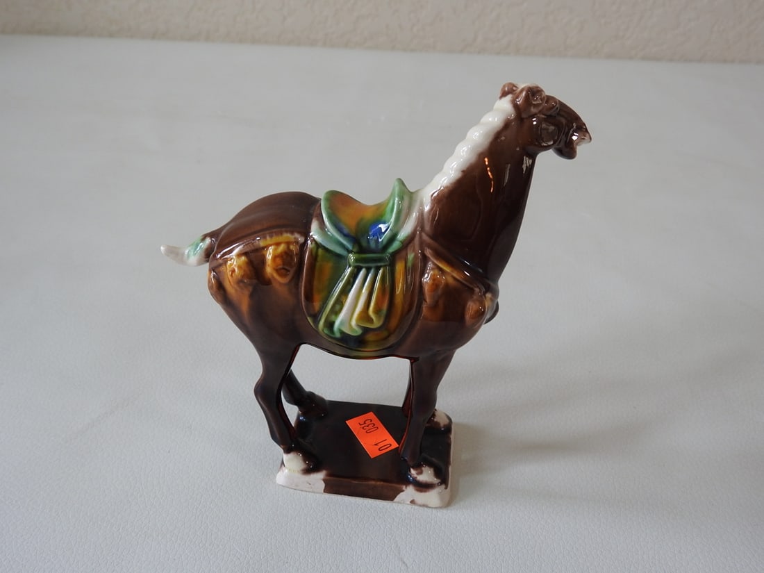 Majolica Style Brown Tang Horse Figurine - 3