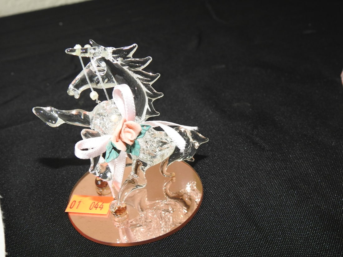 Blown Lead Crystal Unicorn with Resin Rose - 2