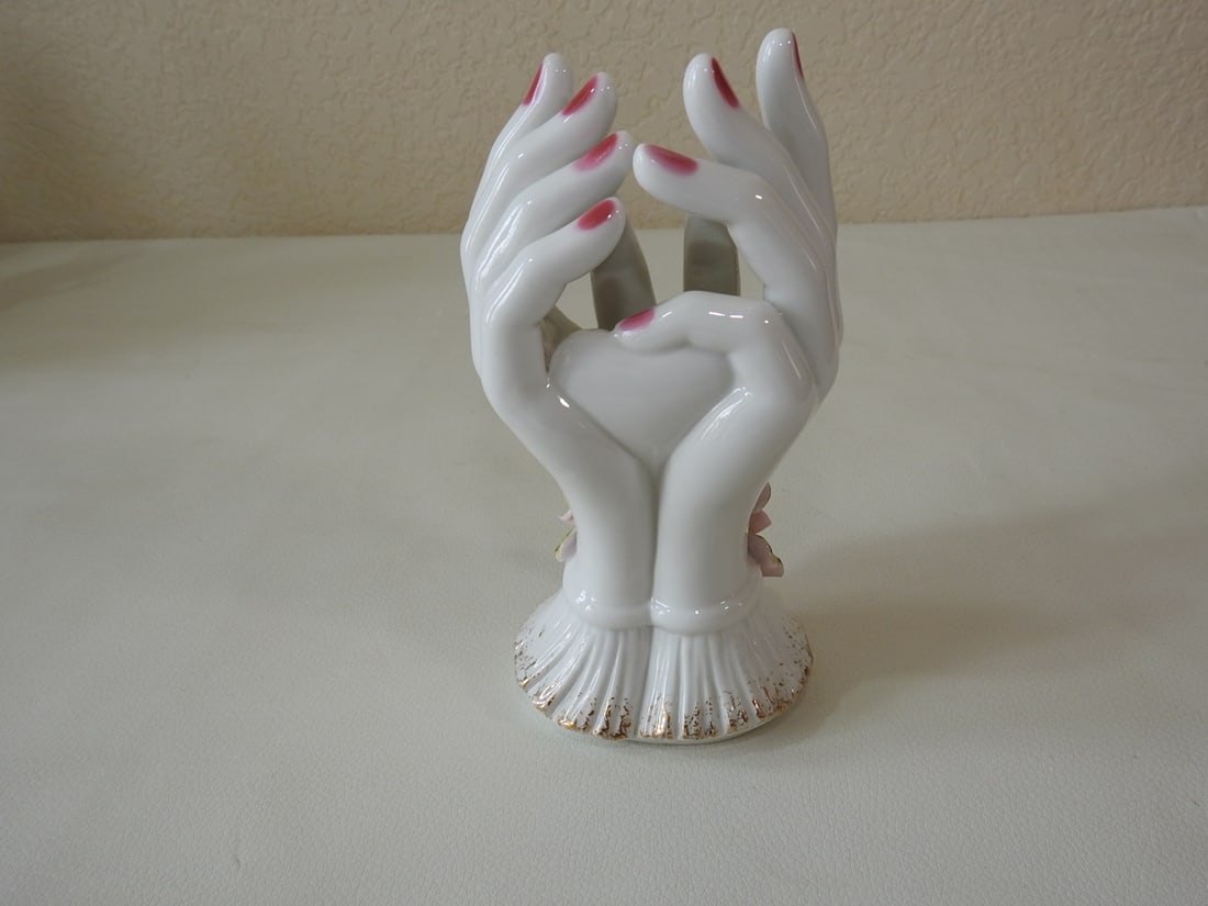 Vintage Porcelain Lady Hands Vase / Ring Holder - 3