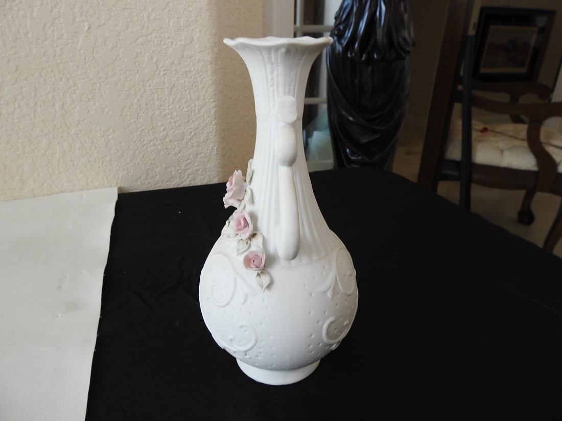 Vintage Wall Porcelain Bisque Floral Vase - 2