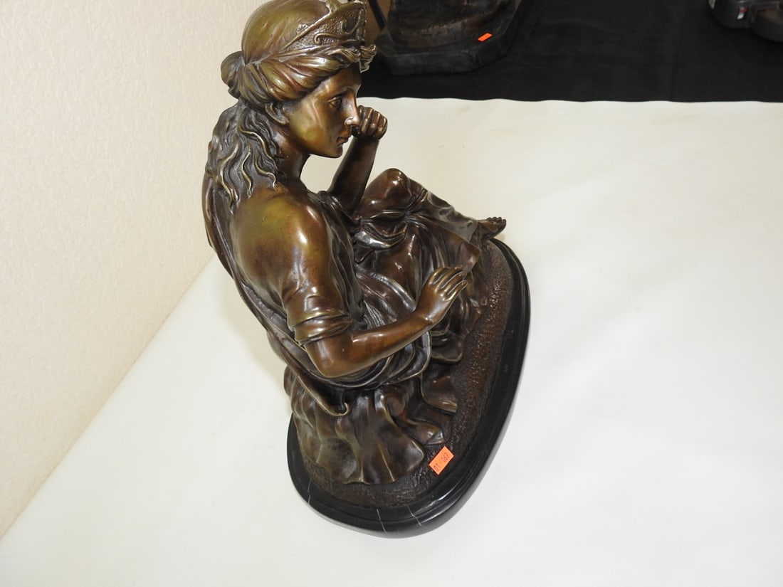 Bronze Young Woman Statue on Black Marble Base - 3