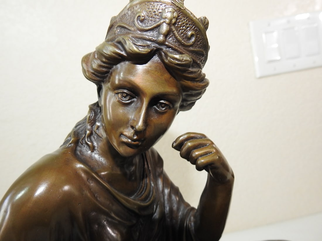 Bronze Young Woman Statue on Black Marble Base - 4