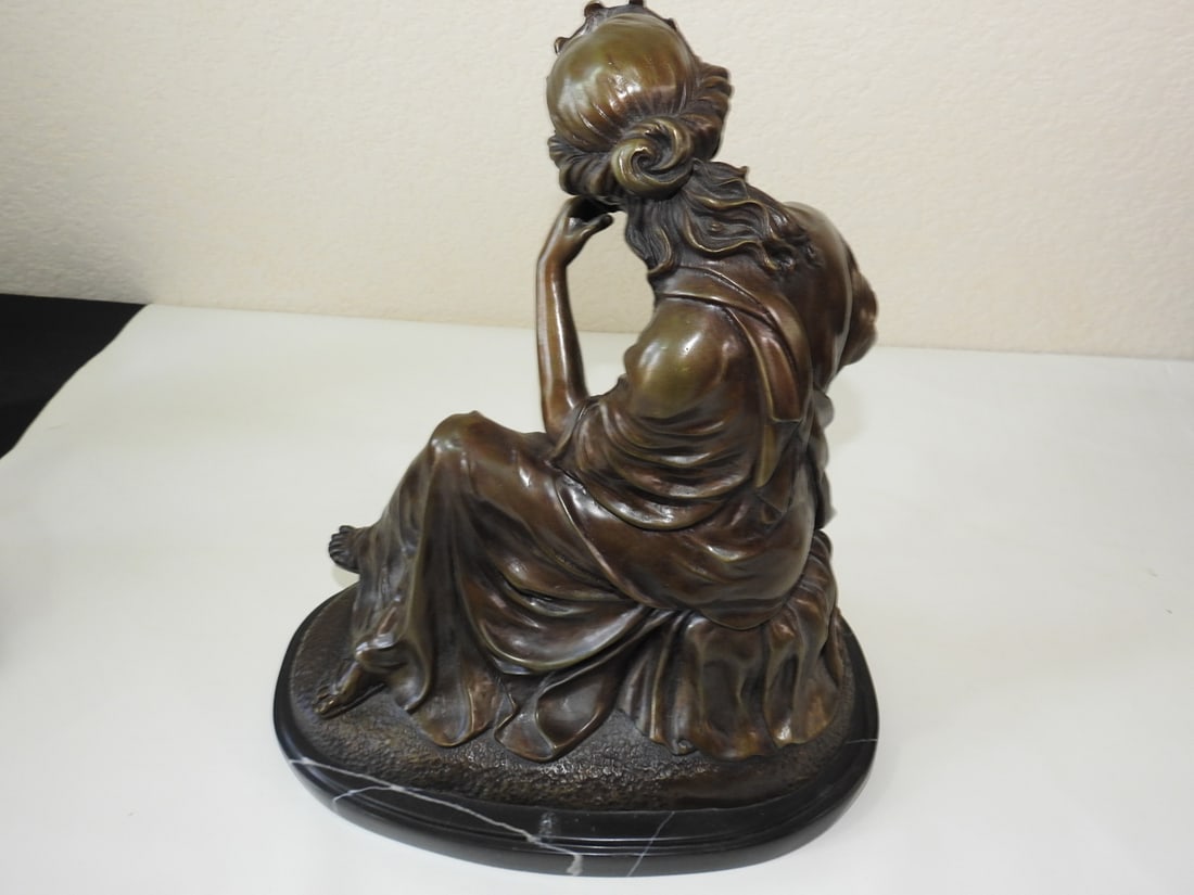 Bronze Young Woman Statue on Black Marble Base - 6