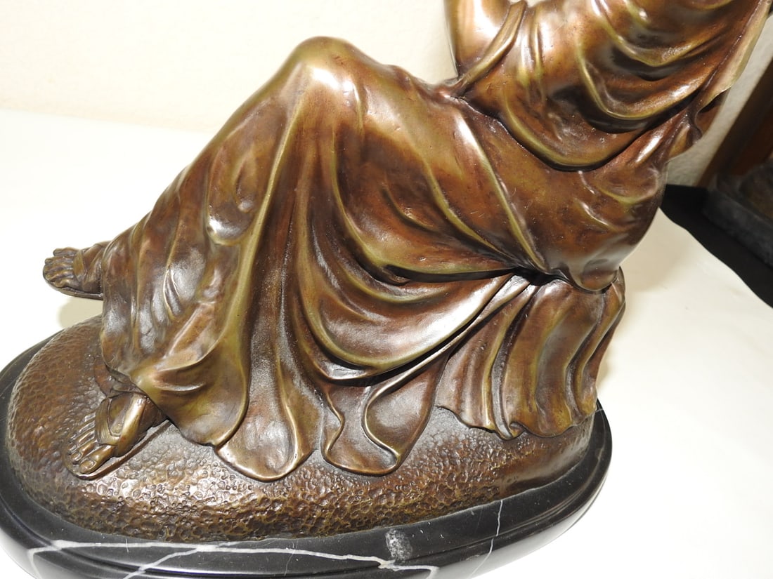 Bronze Young Woman Statue on Black Marble Base - 7
