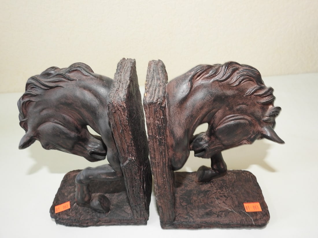 Faux Bronze Horse Head Bookends Pair - 2